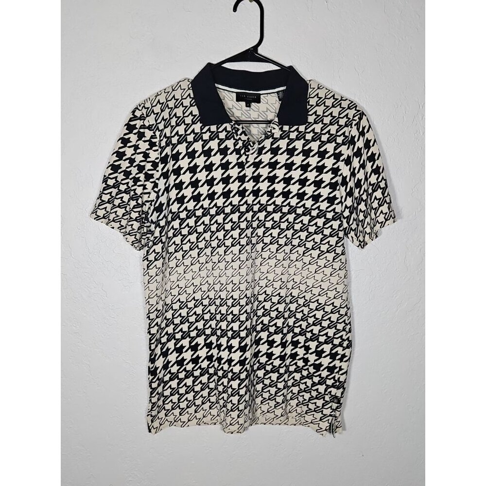 Ted Baker Gaelic Cotton Gradient Houndstooth Print Regular Fit Polo Shirt Size 2 - Picture 2 of 7